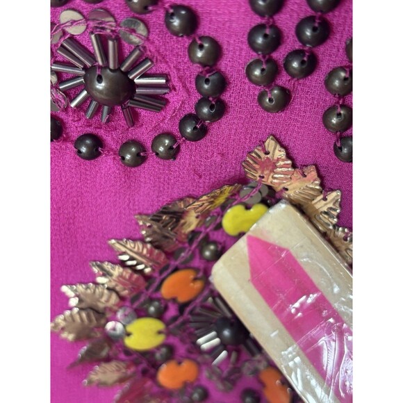 BOSTON PROPER Women’s SHEER EMBELLISHED V NECK TUNIC Top HOT PINK Sz S (flaw) - Picture 6 of 16
